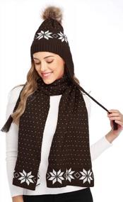img 2 attached to Женский зимний комплект: теплая вязаная шапка-снежинка, перчатки и шарф для холодной погоды