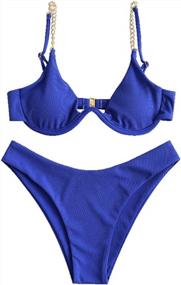 img 4 attached to Women'S V-Wired Underwire Push Up High Cut Bikini Set - ZAFUL Swimsuits For Summer!