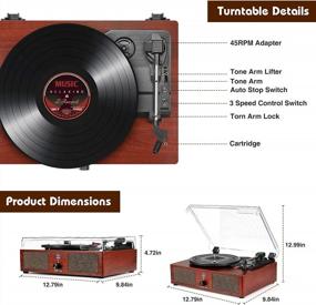 img 2 attached to Vinyl Record Player Turntable With Speakers Wireless Vintage Vinyl Player Support USB RCA Output Aux Input Headphone Auto-Stop 3-Speed Belt-Driven Portable Phonograph