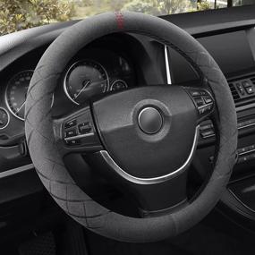 img 4 attached to 🚗 DuDuWang Alcantara Car Steering Wheel Cover- Universal 14 1/2-15 inch, Breathable & Anti Slip Auto Protector - Grey