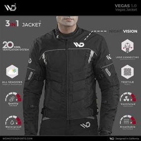 img 3 attached to 🧥 WD Motorsports Vegas 1.0 Textile Motorcycle Jacket – All-Season Men's Biker Jacket with CE Approved Armors – Soft & Comfortable Motorcycle Protective Jacket w/ Width Adjustment & Air Vent Zipper