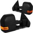 dna motoring twm-053-t666-bk-am left right side led turn signal puddle light manual telescopic towing mirrors compatible with 04-14 f-150 logo