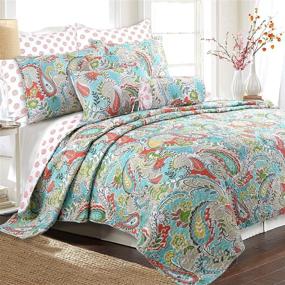 img 4 attached to 🔁 Cozy Line Home Fashions Reversible Mirage Paisley Quilt Bedding Set - Queen Size (3 Piece) with Bedspread and 2 Pillow Shams