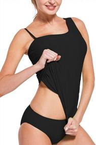 img 4 attached to ChinFun Women'S One Shoulder Tankini Set With Detachable Strap And Tummy Control For Flattering Swimwear - UPF50+ Protection Included