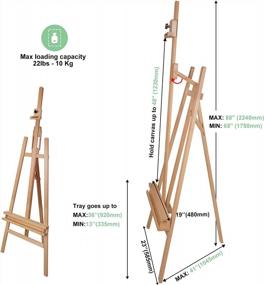 img 3 attached to Premium Adjustable Tripod Easel Stand - A-Frame Artist Easel With Storage Tray, Solid Beech Wood, Holds Canvas Up To 48", Height Adjustable 68" To 88", Ideal For Paintings, Drawings & Signs