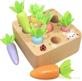 img 4 attached to 🥕 Toddlers Montessori Toys for 1 2 3 Year Old, Gifts for 6 12 18 Months Baby Boys Girls, Wooden Carrot Harvest Game Toy, Educational Learning Shape Sorting Matching Toy for Babies 1-3