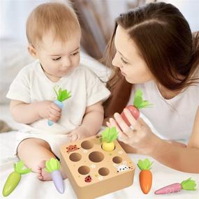 img 2 attached to 🥕 Toddlers Montessori Toys for 1 2 3 Year Old, Gifts for 6 12 18 Months Baby Boys Girls, Wooden Carrot Harvest Game Toy, Educational Learning Shape Sorting Matching Toy for Babies 1-3