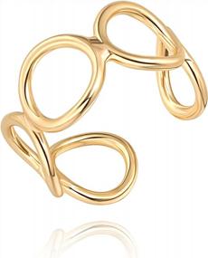 img 4 attached to Chic & Sleek 18K Gold Circle Ring With CZ Chain, Adjustable Knuckle & Stackable Finger Jewelry