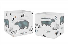 img 4 attached to 🐻 Slate Blue and White Bear Mountain Watercolor Organizer Storage Bins - Set of 2 by Sweet Jojo Designs: Stylish and Functional Collection Storage