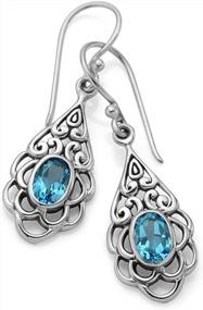 img 3 attached to Chuvora 925 Sterling Silver Open Filigree Flower Blue Topaz Gemstone Teardrop Dangle Hook Earrings 1.5" - Women'S Jewelry