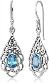img 4 attached to Chuvora 925 Sterling Silver Open Filigree Flower Blue Topaz Gemstone Teardrop Dangle Hook Earrings 1.5" - Women'S Jewelry