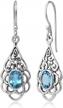 chuvora 925 sterling silver open filigree flower blue topaz gemstone teardrop dangle hook earrings 1.5" - women's jewelry logo