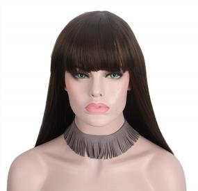 img 1 attached to Synthetic Brown Hair Long Straight Wig With Bangs For Women Anxin