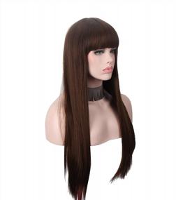 img 2 attached to Synthetic Brown Hair Long Straight Wig With Bangs For Women Anxin