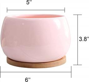 img 3 attached to 🌵 Jusalpha Large Porcelain Succulent Cactus Planter with Drainage Hole & Bamboo Saucer for Indoor Plants, Planter 07 (Pink)