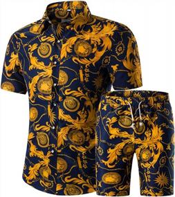 img 2 attached to YUNCLOS Men'S Floral 2 Piece Tracksuit Short Sleeve Top And Shorts