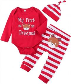 img 4 attached to My 1St Christmas Baby Boy Outfits Romper Bodysuit Santa Pants With Hat Christmas Clothes Set