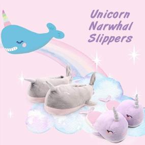 img 3 attached to Women'S Unicorn Animal Slippers Fuzzy House Shoes For Girls Whale Shark Narwhal Flats