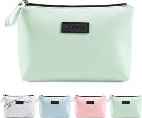 img 4 attached to Small PU Leather Makeup Bag With Zipper For Women Travel - Cosmetic Pouch Purse Organizer (Green)