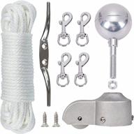 nq flagpole hardware repair parts kit-50 feet halyard rope +3" silver ball+6" zinc alloy cleat +4 pcs metal swivel snap clips+aluminum alloy flagpole truck with nylon pulley for 1.6"-2" flag poles top логотип