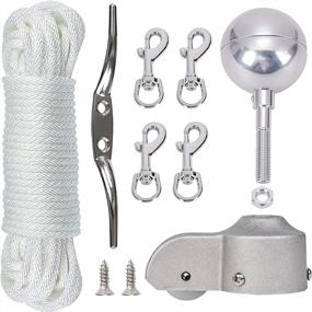 img 4 attached to NQ Flagpole Hardware Repair Parts Kit-50 Feet Halyard Rope +3" Silver Ball+6" Zinc Alloy Cleat +4 PCS Metal Swivel Snap Clips+Aluminum Alloy Flagpole Truck With Nylon Pulley For 1.6"-2" Flag Poles Top