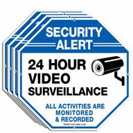 4-pack 12x12 нержавеющий .040 алюминиевый предупреждение о безопасности для видеонаблюдения светоотражающие металлические знаки для камеры видеонаблюдения для домашнего бизнеса, внутренняя / наружная защита от ультрафиолетового излучения и водонепроницаемость. логотип