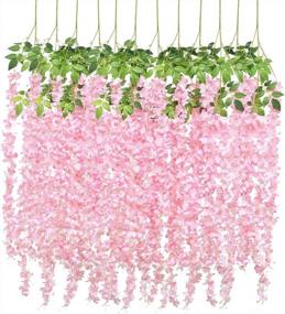 img 4 attached to Captivating Pink Wisteria Hanging Flower Garland- Perfect For Weddings, Homes Or Parties- 6 Pack Artificial Flower Vines