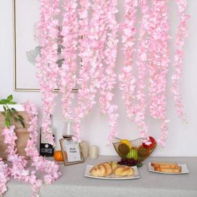 img 3 attached to Captivating Pink Wisteria Hanging Flower Garland- Perfect For Weddings, Homes Or Parties- 6 Pack Artificial Flower Vines