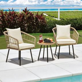 img 1 attached to YITAHOME All-Weather Outdoor Wicker Patio Furniture Set - 3 Piece Conversation Bistro Set With Cushions & Table For Balcony, Backyard, And Deck Seating