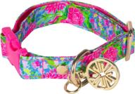 🐶 lilly pulitzer puppy dog collar, durable canvas collar with snap closure and leash/tag ring, bunny business - adjustable, s/m size logo