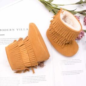 img 2 attached to Leather Fringe Baby Booties For Girls Boys Winter Snow Boots With Tassels Hard Sole Fur Lined Toddler Moccasins Shoes By HONGTEYA