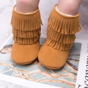img 1 attached to Leather Fringe Baby Booties For Girls Boys Winter Snow Boots With Tassels Hard Sole Fur Lined Toddler Moccasins Shoes By HONGTEYA