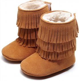 img 3 attached to Leather Fringe Baby Booties For Girls Boys Winter Snow Boots With Tassels Hard Sole Fur Lined Toddler Moccasins Shoes By HONGTEYA