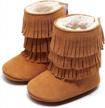 leather fringe baby booties for girls boys winter snow boots with tassels hard sole fur lined toddler moccasins shoes by hongteya logo