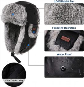 img 2 attached to Fancet Leather And Rabbit Fur Trapper Hat With Waterproof Features For Winter Hunting, Bomber Style Ushanka Cap With Earflaps For Men And Women - Black Sheep Design, Fits Head Sizes 56-60Cm