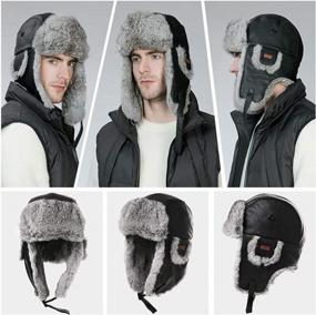 img 3 attached to Fancet Leather And Rabbit Fur Trapper Hat With Waterproof Features For Winter Hunting, Bomber Style Ushanka Cap With Earflaps For Men And Women - Black Sheep Design, Fits Head Sizes 56-60Cm
