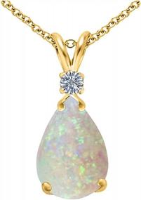 img 2 attached to 14K Yellow Gold Over Sterling Silver Opal And Diamond Pear Drop Pendant, 10X7Mm - 18'' Long Chain