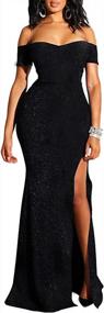 img 2 attached to Women'S Off Shoulder V Neck High Slit Long Maxi Elegant Mermaid Cocktail Dress Evening Gown
