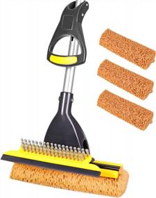 img 4 attached to Yocada Extendable Sponge Mop With 4 Replaceable Heads, Squeegee, And Telescopic Handle For Efficient Home And Commercial Tile, Floor, Bathroom, And Garage Cleaning