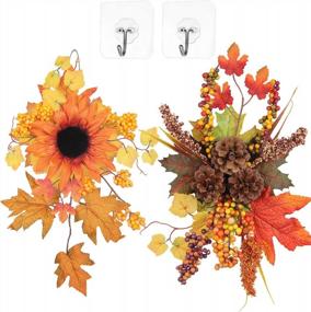 img 4 attached to 2 Pack Fall Decor Wreaths: Sunflower & Pinecone | U'Artlines Holiday Ornaments For Front Door Wall Window