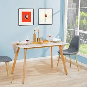 img 3 attached to Upgrade Your Dining Room: GreenForest 47.2X27.6X30 Inch Modern White Kitchen Table With Solid Wood Legs