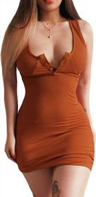 img 4 attached to Velius Women'S Sexy Deep V Neck Ribbed Button Down Bodycon Tank Mini Dress