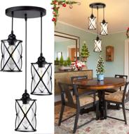 vintage industrial pendant light - black metal cage chandelier with glass shade, ideal for kitchen, dining room, hallway, and bedroom - dllt 3-light flush mount fixture with e26 base logo