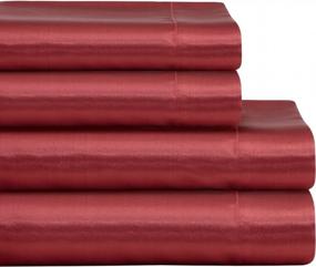 img 3 attached to Комплект из 4 красных атласных простыней Queen Size, супермягкий, с глубоким карманом ARTALL Silky