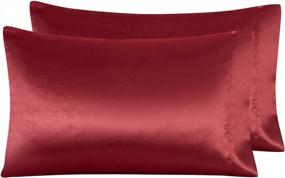 img 1 attached to Комплект из 4 красных атласных простыней Queen Size, супермягкий, с глубоким карманом ARTALL Silky