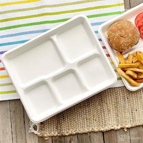 img 2 attached to 🌿 Environment-Friendly 5 Compartment School Lunch Trays - Compostable White Paper - Retro Style White - 24 Pack, Plus Bonus 50 Paper Drinking Straws