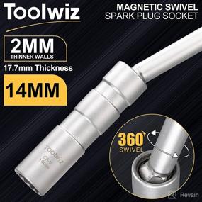 img 2 attached to 🔧 Toolwiz 14mm Spark Plug Socket 3/8-Inch Drive – Magnetic Thin Wall 12 Point Spark Plug Wrench – Easy Removal Tool with 12" Extension