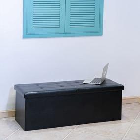 img 3 attached to 43.3"X15"X15" Black Faux Leather Storage Ottoman Bench W/ Flipping Lids - Footrest & Chest Seat!