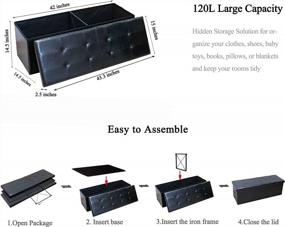 img 2 attached to 43.3"X15"X15" Black Faux Leather Storage Ottoman Bench W/ Flipping Lids - Footrest & Chest Seat!