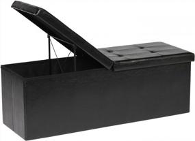 img 4 attached to 43.3"X15"X15" Black Faux Leather Storage Ottoman Bench W/ Flipping Lids - Footrest & Chest Seat!